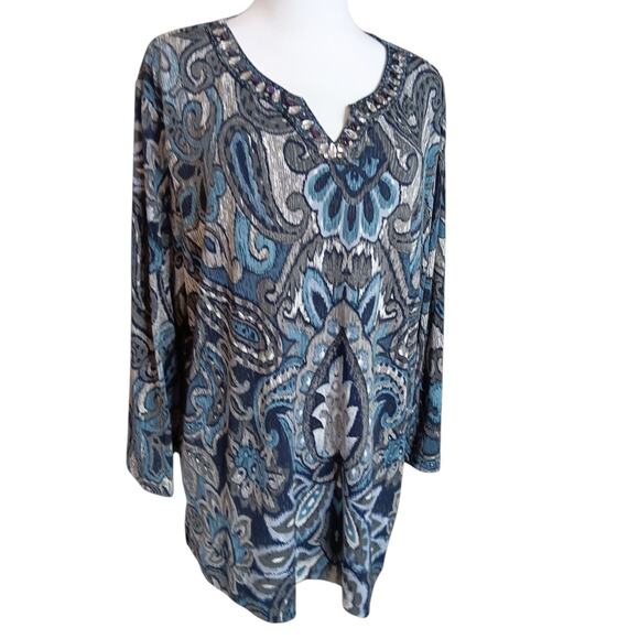 ALFRED DUNNER Beaded Stretchy Tunic‎ Top Blouse XL Career Dressy Travel Trip - Picture 3 of 8